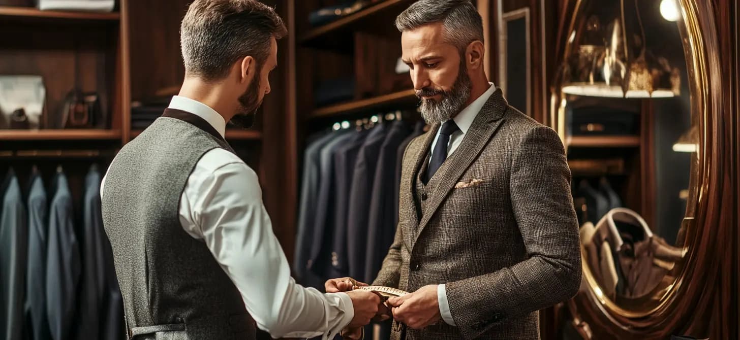 Customer getting measured for a suit.